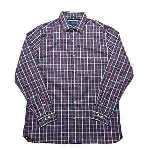 Fairlane‎ Shirt Mens XL Tall Blue Pink Plaid Long Sleeve Non Iron Stretch Cotton